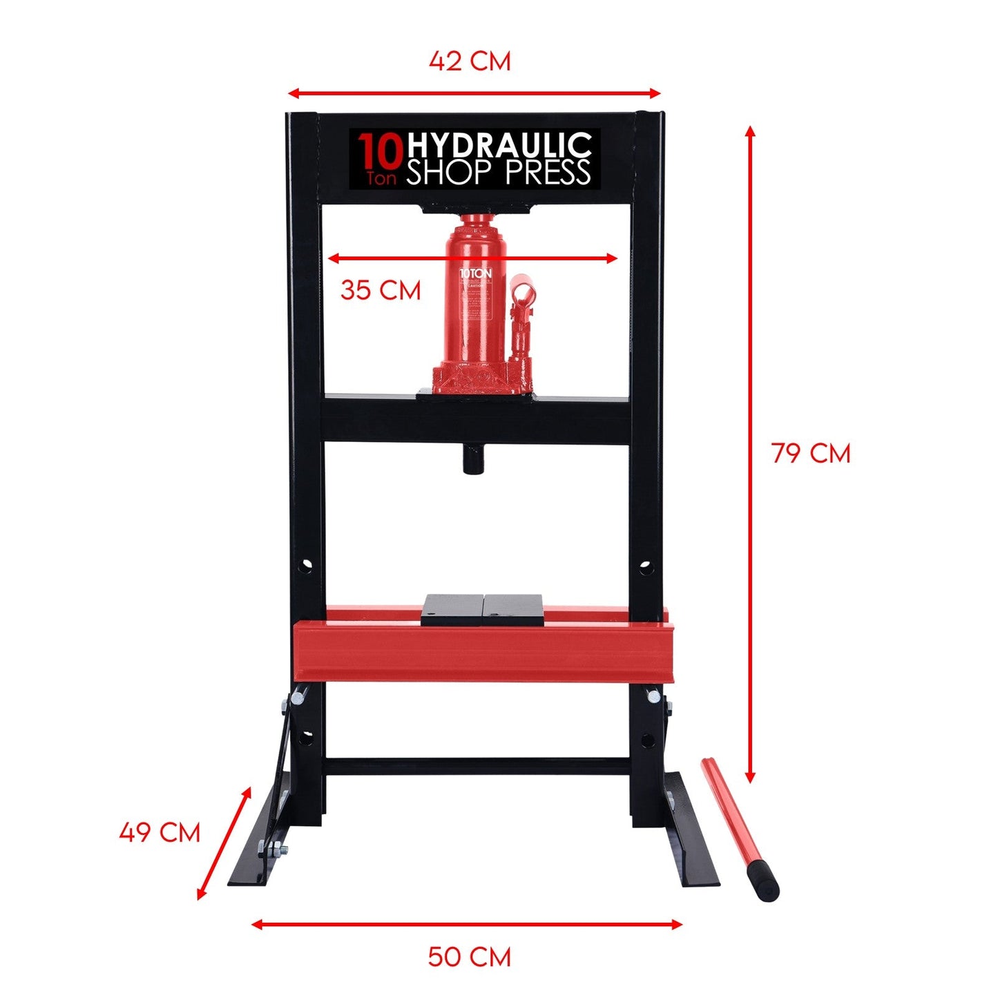 Fiernero 10 Ton Hydraulic Shop Press | H-Frame 4-Position Adjustable Table 125 mm Ram Stroke