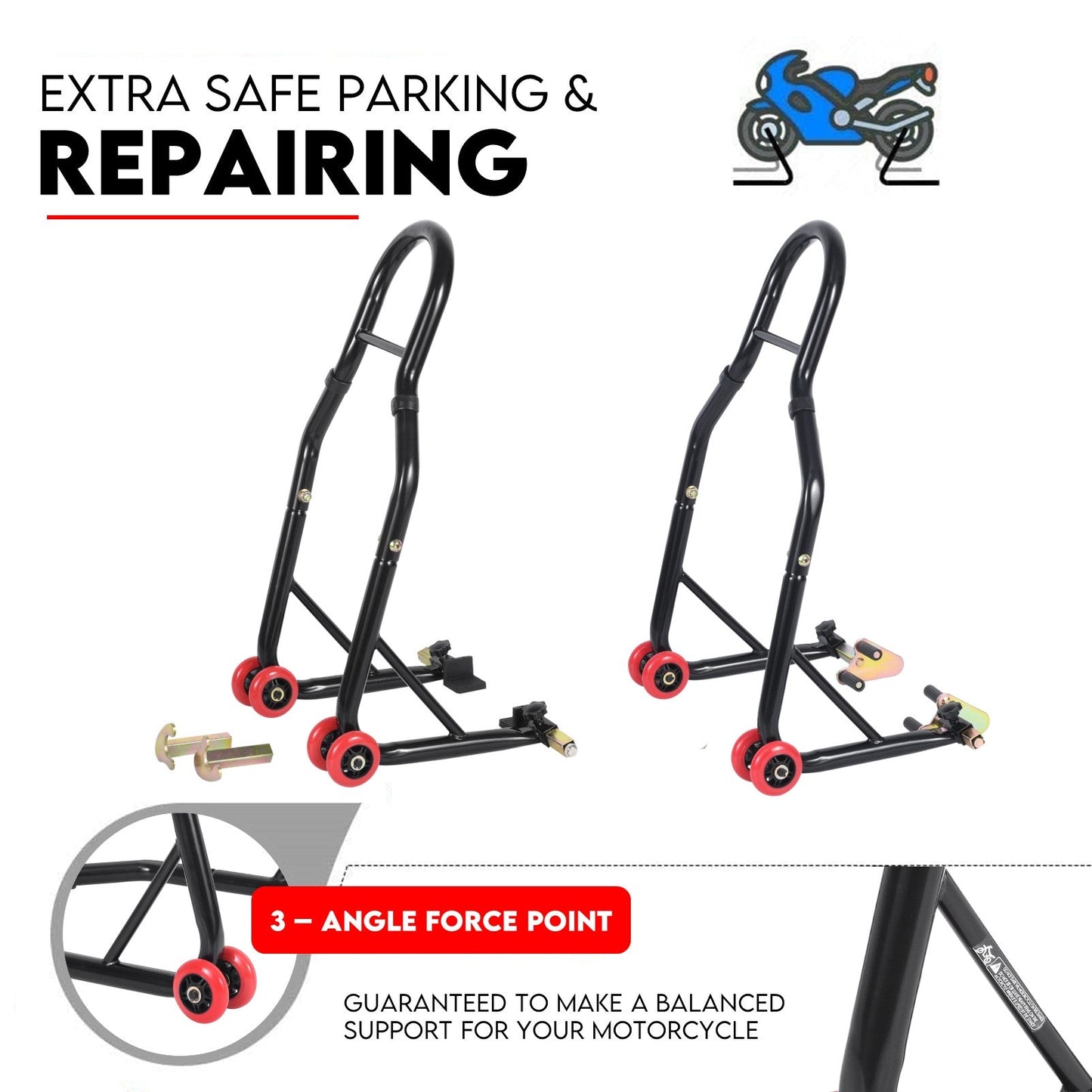 Fiernero Motorcycle Paddock Stand Kit Front & Rear | 600 kg Capacity, Dual Adjustable Adapters