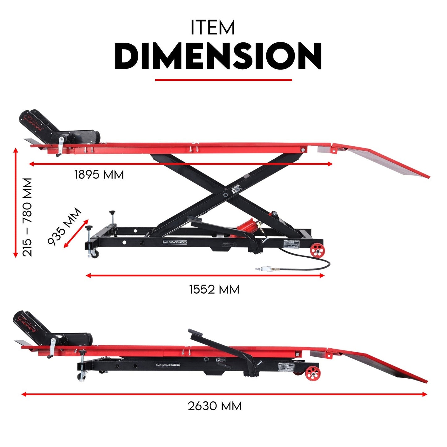 Fiernero 500KG Motorcycle Lift Table 1.9m Platform | Pro Grade Model w Dual Hydraulic & Air