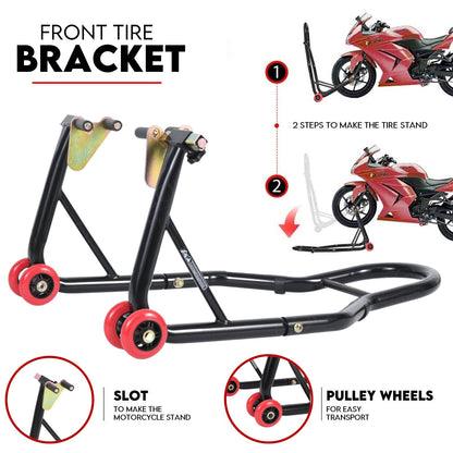 Fiernero Motorcycle Paddock Stand Kit Front & Rear | 600 kg Capacity, Dual Adjustable Adapters