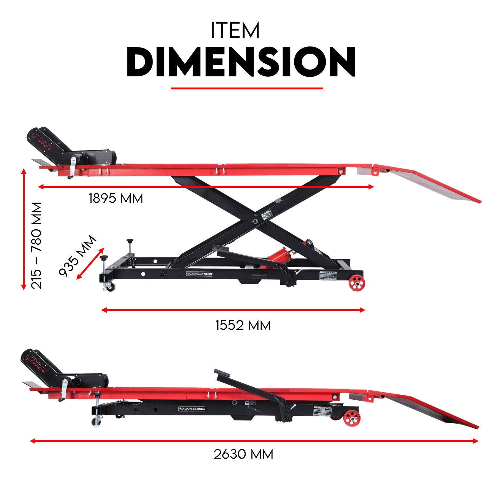 Fiernero 500 kg Hydraulic Motorcycle Lift Table | 1.9m Deck & Foot-Pump Operation