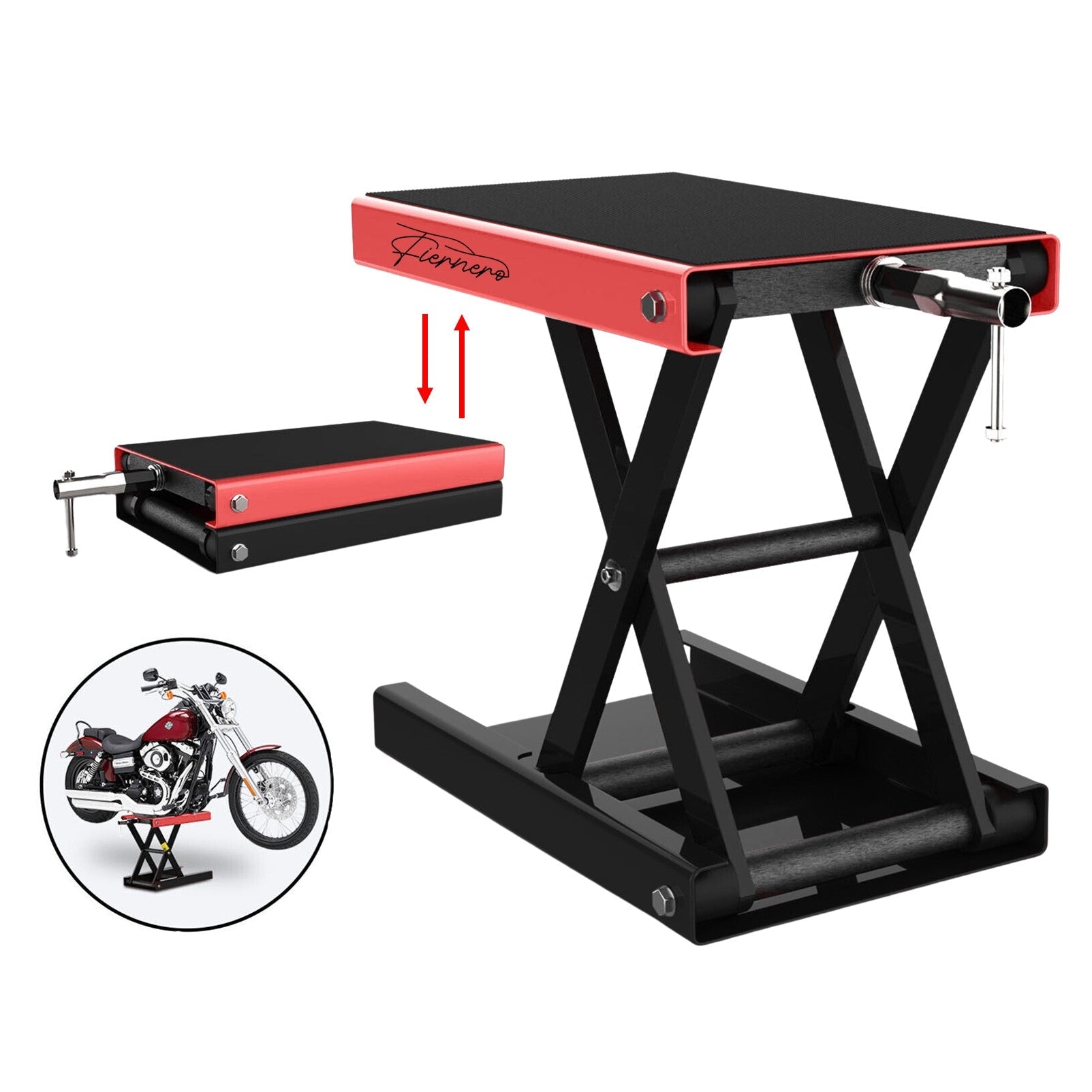 Fiernero 500KG Motorcycle Scissor Lift Jack | Wide Platform for Cruiser Bike Non-Slip Pad
